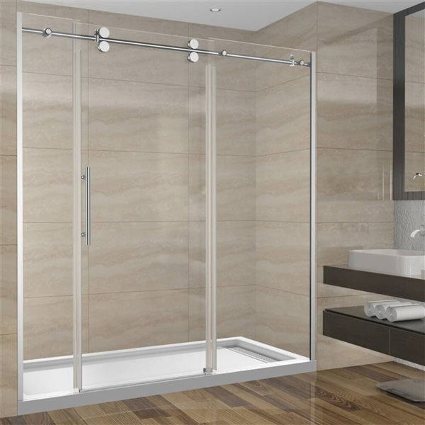 GEF SERA 72 x 75-in x 10mm Chrome Alcove Reversible Sliding Shower Door Round Design Hardware