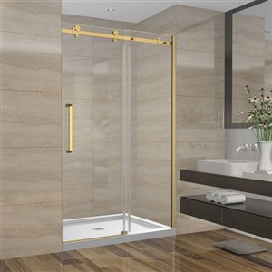 GEF SERA 48 x 75-in x 10mm Alcove Reversible Sliding Shower Door with Brushed Gold Square Design Hardware