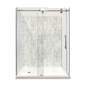 GEF SERA 60 x 36 x 75-in x 10mm Chrome Reversible Sliding Shower Door with Round Design Hardware and 36-in Side Panel