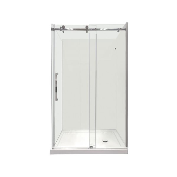 Porte de Douche Coulissante Réversible SERA par GEF 48 x 36 x 75 po x 10mm chrome avec panneau latéral 36 po