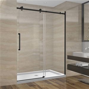 GEF SERA 60 x 75-in x 10mm Alcove Reversible Sliding Shower Door with Black Square Design Hardware