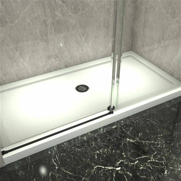 Porte de Douche Coulissante Réversible SERA par GEF 60 x 36 x 75 po x 10mm noire avec panneau latéral 36 po