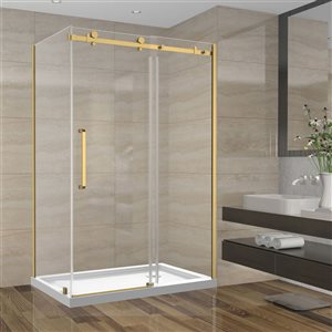 GEF SERA 48 x 32 x 75-in x 10mm Reversible Sliding Shower Door with Brushed Gold Square Design Hardware