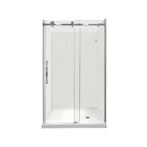 GEF SERA 48 x 32 x 75-in x 10mm Chrome Reversible Sliding Shower Door with Square Design Hardware and 32-in Side Panel