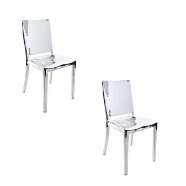 TAKE ME HOME FURNITURE Stainless Steel Square Backrest Modern Armless Dining Chairs - Set of 2