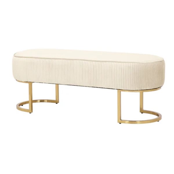 TAKE ME HOME FURNITURE Off-White Velvet Upholstered Bench w/ Gold Legs