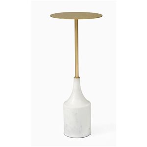 TAKE ME HOME FURNITURE 9.5 dia x 22-in H Faux Marble Base/Gold Metal Top Midcentury Side Table