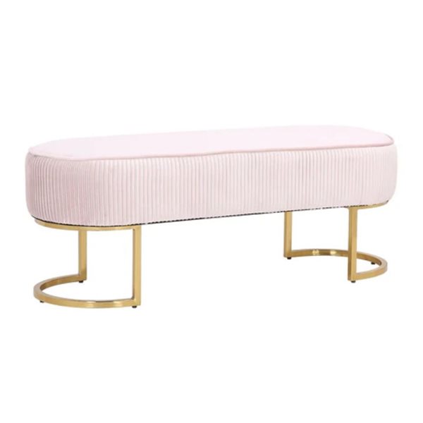 TAKE ME HOME FURNITURE Pink Velvet Upholstered Bench w/ Gold Legs