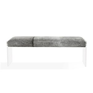 TAKE ME HOME FURNITURE Grey Fake Fur Upholstered Bench w/ Acrylic Base