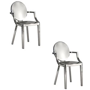 TAKE ME HOME FURNITURE Stainless Steel Round Backrest Modern Dining Chairs w/ Arms - Set of 2