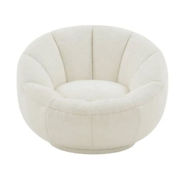 TAKE ME HOME FURNITURE White Bouclé Fabric Upholstered Swivel Armchair