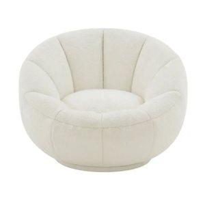 TAKE ME HOME FURNITURE White Bouclé Fabric Upholstered Swivel Armchair