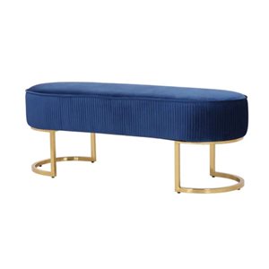 TAKE ME HOME FURNITURE Blue Velvet Upholstered Bench w/ Gold Legs