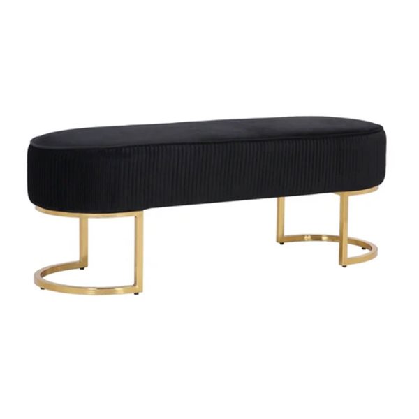 TAKE ME HOME FURNITURE Black Velvet Upholstered Bench w/ Gold Metal Legs