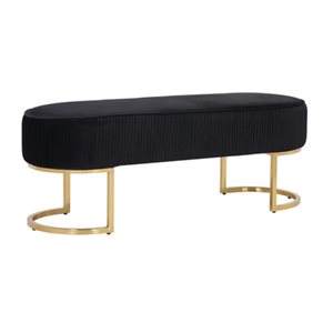 TAKE ME HOME FURNITURE Black Velvet Upholstered Bench w/ Gold Metal Legs