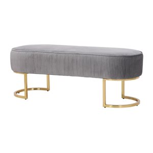 TAKE ME HOME FURNITURE Grey Velvet Upholstered Bench w/ Gold Metal Legs