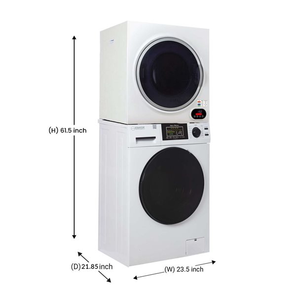 Equator 826 Model 110 V 1.6-ft³ Washer w/ Pet Cycle and 3.5-ft Vented Digital Sensor Dryer, White