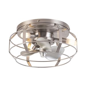 Ventilateur de plafond encastré réversible Parrot Uncle 12 po en fer nickel satiné avec éclairage et télécommande