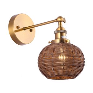 Parrot Uncle 7-in 1-Light Gold Metal/Brown Rattan Coastal LED Wall Sconce