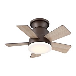 Parrot Uncle 24-in Oil-Rubbed Bronze/Brown Flush Mount Reversible Ceiling Fran w/ LED Light and Remote Control