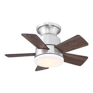 Parrot Uncle 24-in Brushed Nickel/Brown Flush Mount Reversible Ceiling Fran w/ LED Light and Remote Control