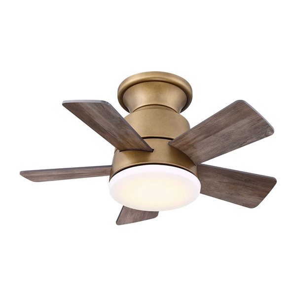 Parrot Uncle 24-in Natural Brass/Brown Flush Mount Reversible Ceiling Fran w/ LED Light and Remote Control