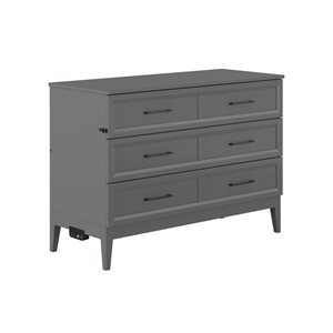 Santa Fe Full Solid Wood Murphy Bed Chest with Mattress and Built-in Charger - Grey