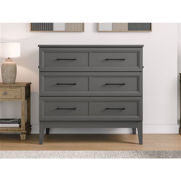 Santa Fe Twin Solid Wood Murphy Bed Chest with Mattress and Built-in Charger - Grey