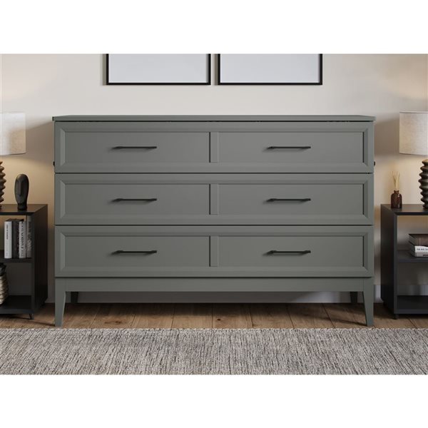 Santa Fe Queen Solid Wood Murphy Bed Chest with Mattress and Built-in Charger - Grey