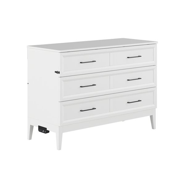 Santa Fe Full Solid Wood Murphy Bed Chest with Mattress and Built-in Charger - White