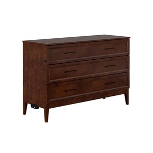 Santa Fe Queen Solid Wood Murphy Bed Chest with Mattress and Built-in Charger - Walnut