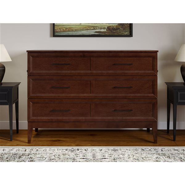 Santa Fe Full Solid Wood Murphy Bed Chest with Mattress and Built-in Charger - Walnut