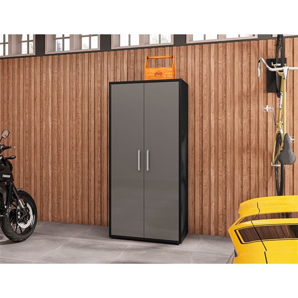 Manhattan Comfort Eiffel 35.5 W x 74-in H Matte Black/Grey MDF 2-Piece Tall Garage Cabinet Set