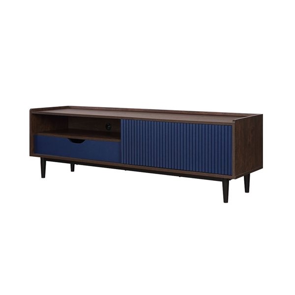 Manhattan Comfort Duane 59-in W Dark Brown/Navy Blue Modern Ribbed TV Stand