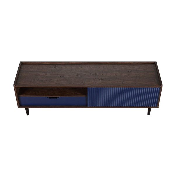 Manhattan Comfort Duane 59-in W Dark Brown/Navy Blue Modern Ribbed TV Stand