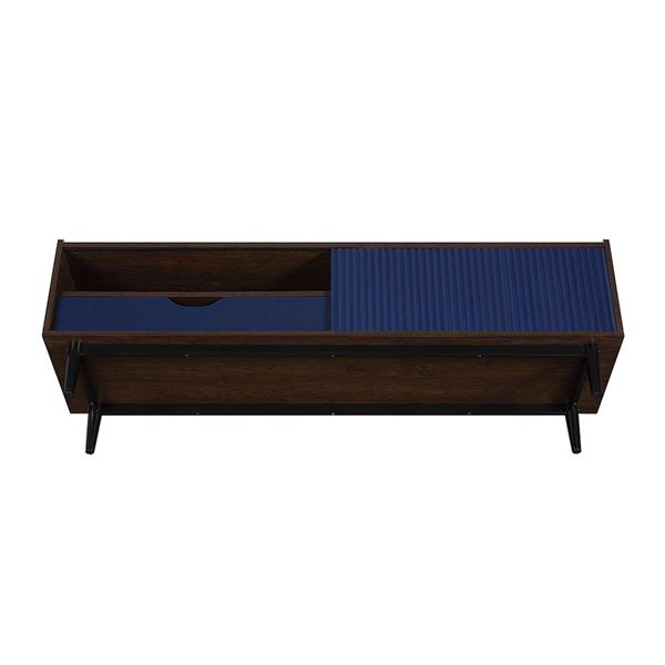 Manhattan Comfort Duane 59-in W Dark Brown/Navy Blue Modern Ribbed TV Stand