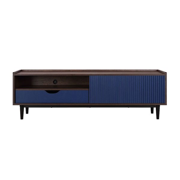 Manhattan Comfort Duane 59-in W Dark Brown/Navy Blue Modern Ribbed TV Stand