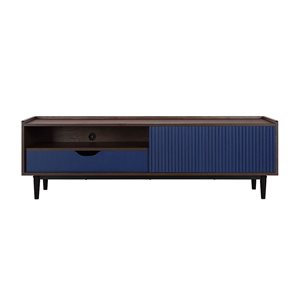 Manhattan Comfort Duane 59-in W Dark Brown/Navy Blue Modern Ribbed TV Stand