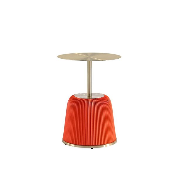 Table d'appoint moderne Anderson Manhattan Comfort en similicuir avec plateau en métal doré, orange