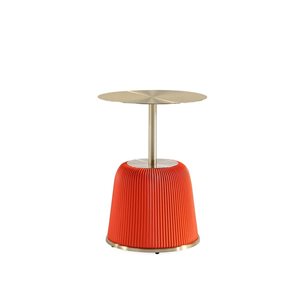 Manhattan Comfort Anderson Orange Leatherette Upholstered Modern End Table w/ Metal Gold Tabletop