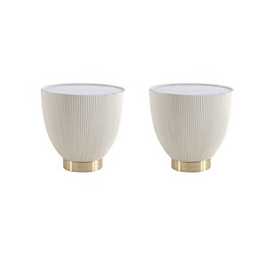 Tables d'appoint moderne Anderson Manhattan Comfort en similicuir crème avec plateau aspect marbre, lot de 2