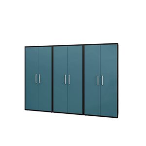 Ensemble d'armoires hautes de garage 3 Eiffel par Manhattan Comfort 35,5 l. x 74 po h. en MDF noir mat et bleu aqua