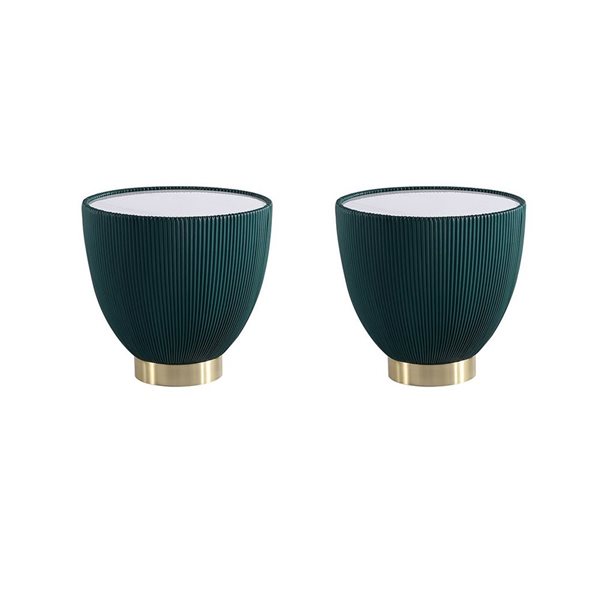 Manhattan Comfort Anderson Green Leatherette Upholstered Modern End Tables w/ Marble Look Tabletop - Set of 2