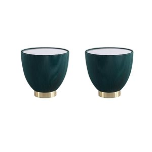 Manhattan Comfort Anderson Green Leatherette Upholstered Modern End Tables w/ Marble Look Tabletop - Set of 2