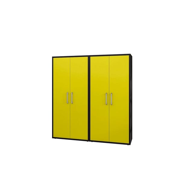 Ensemble d'armoires hautes de garage 2 pièces Eiffel par Manhattan Comfort 35,5 l. x 74 po h. en MDF noir mat et jaune