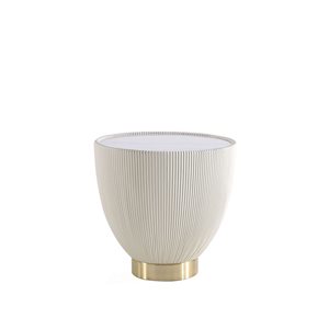 Manhattan Comfort Anderson Cream Leatherette Upholstered Modern End Table w/ Marble Look Tabletop