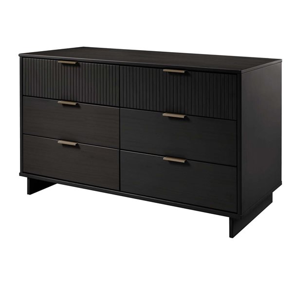 Manhattan Comfort Granville 55-in W Black Modern Double Wide Dresser w/ 6 Full Extension Drawers