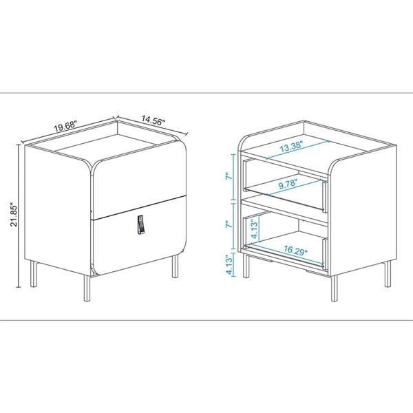 Manhattan Comfort Bogardus White Composite Mid-Century Modern 2-Drawer Nightstands - Set of 2