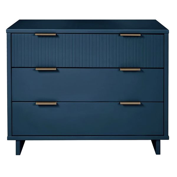 Commode standard moderne Granville Manhattan Comfort en bois 38 po L. avec 3 tiroirs à ouverture complète, bleu minuit