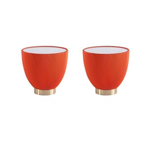 Tables d'appoint moderne Anderson Manhattan Comfort en similicuir orange avec plateau aspect marbre, lot de 2